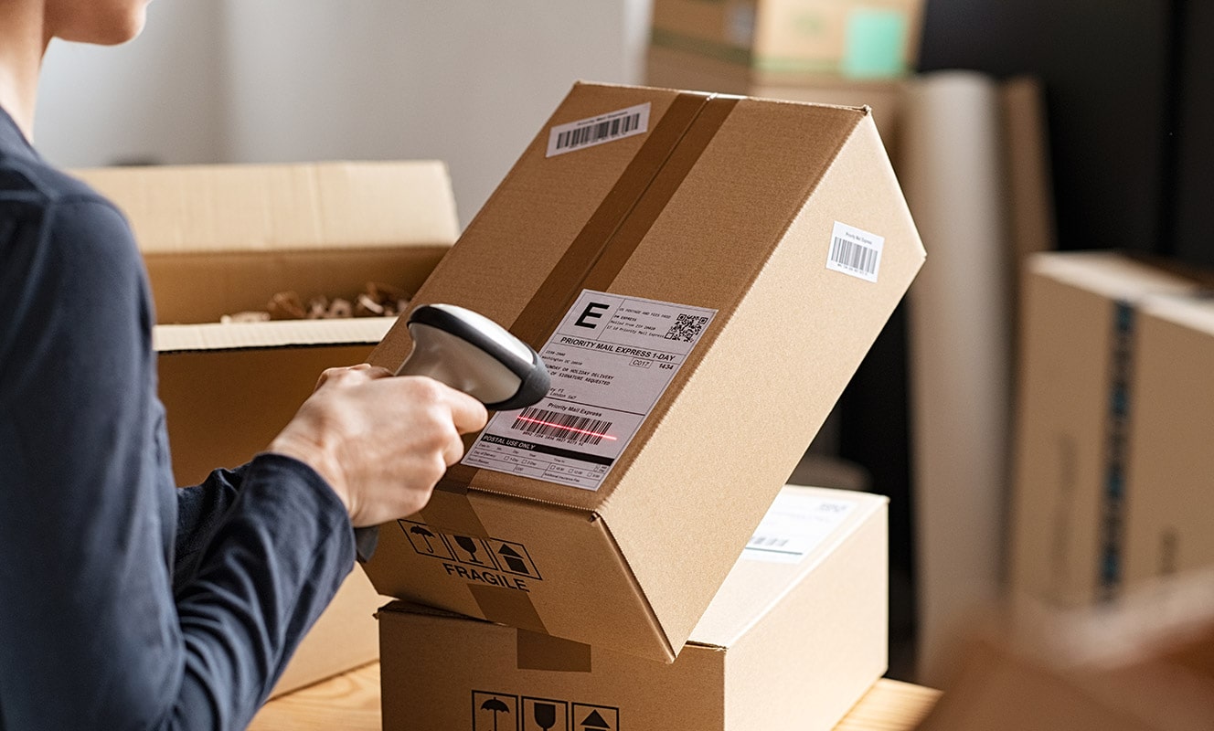 Woman scanning package