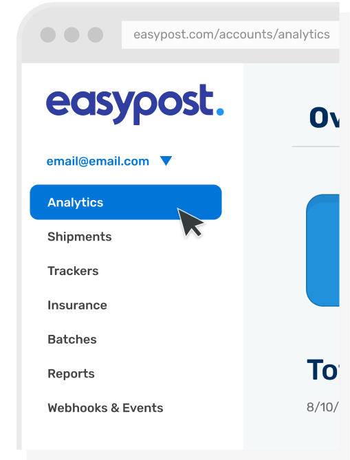 EasyPost user navigation highlighting Analytics option
