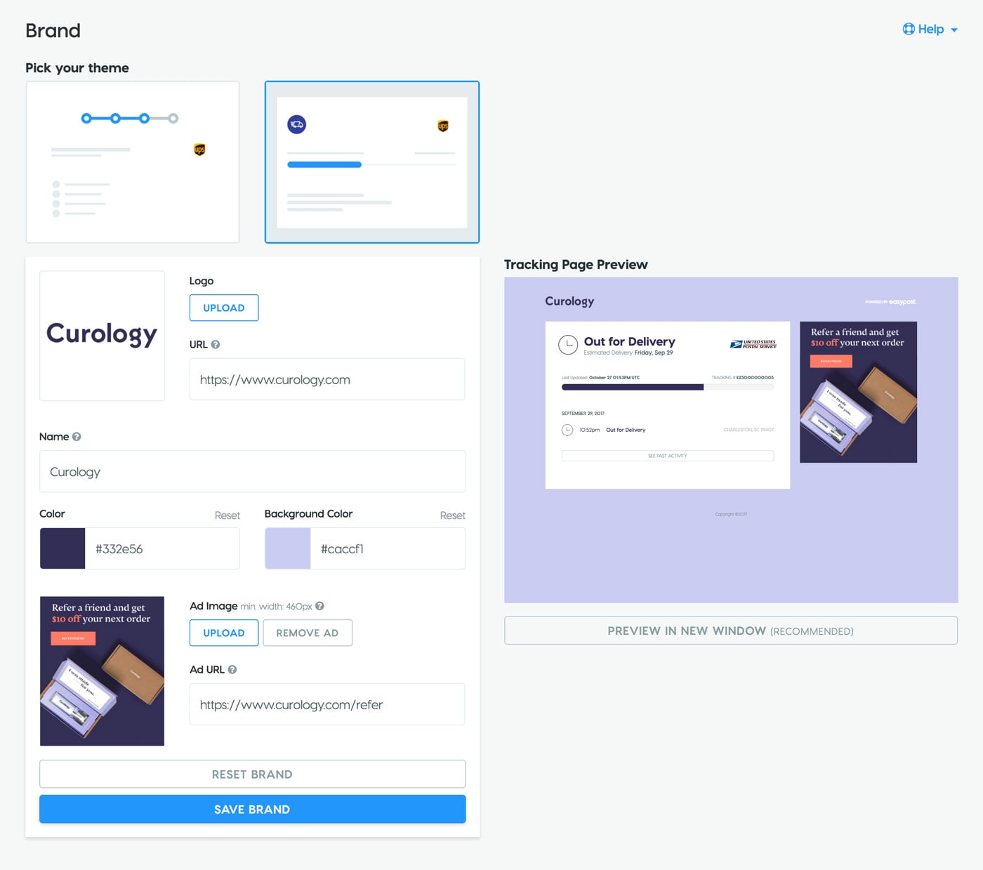 Brand Dashboard with Themes