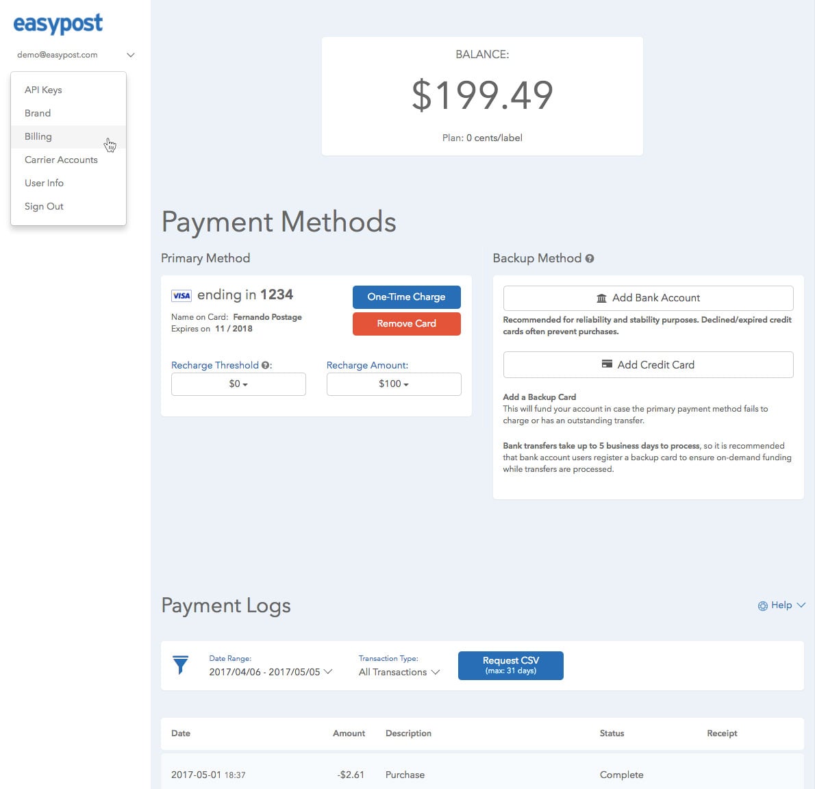 Billing Page