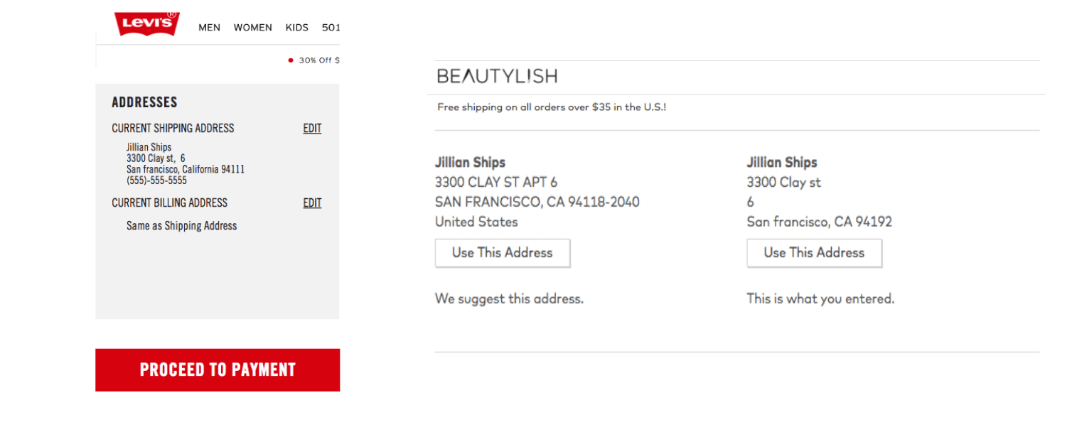Levis Checkout Address Verification