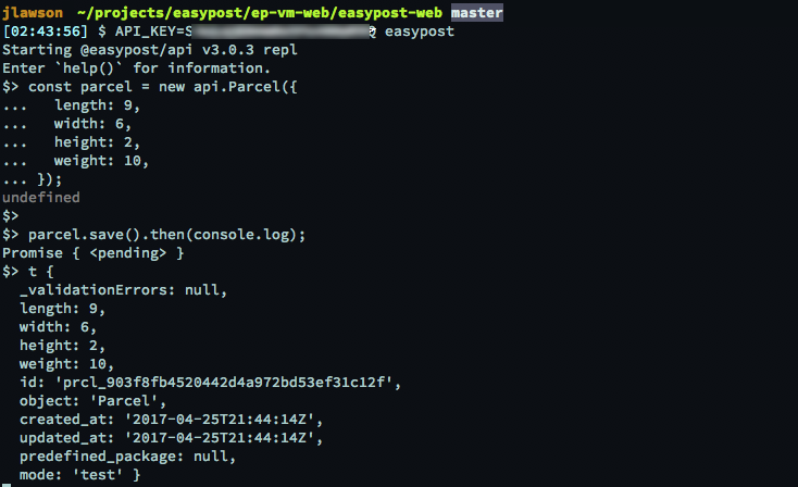 Node.js REPL screenshot
