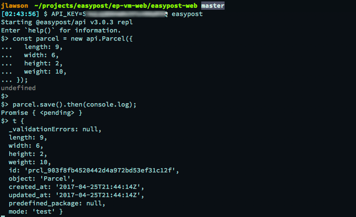 Node.js REPL screenshot