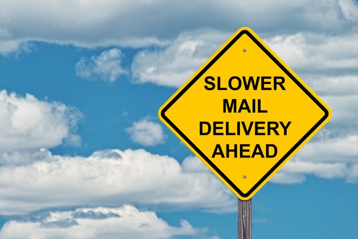 Slower Mail Delivery Ahead Road Sign
