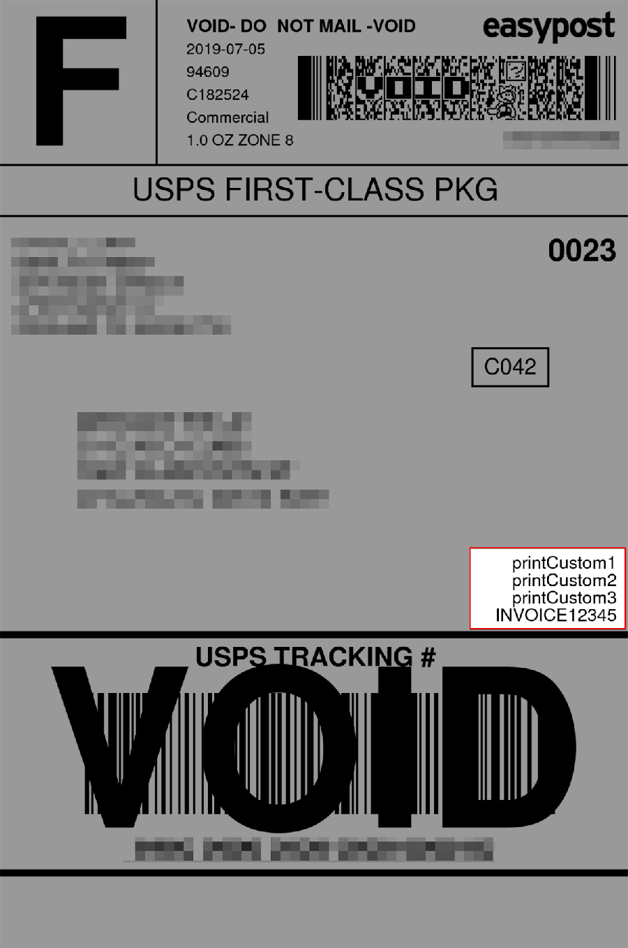 USPS label custom text options